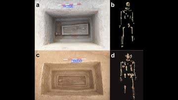 Fotografias das sepulturas e dos esqueletos com pernas decepadas - Divulgação/Texas A&M University/Qian Wang