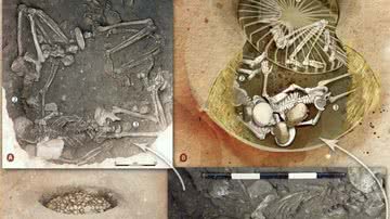 Ossos encontrados na França, junto de desenhos digitais dos restos humanos - Reprodução / Nicolas Senegas / Alain Beeching