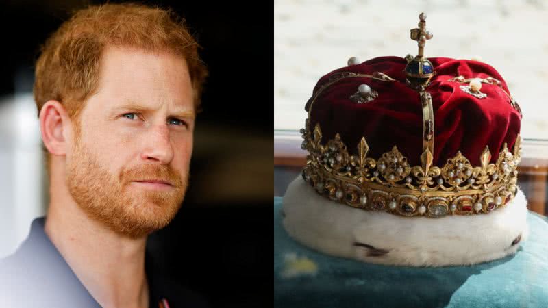 O príncipe Harry e a coroa da Escócia, usada também por Charles III - Getty Imagens