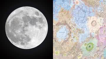 Imagem ilustrativa da Lua e o mapa chinês - Getty Imagens e reprodução / Academia Chinesa de Ciências