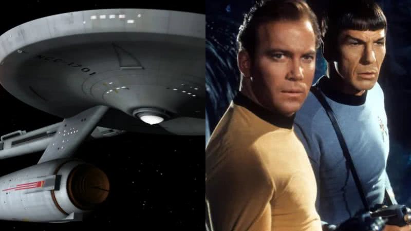 A nave de Star Trek e os personagens James T. Kirt e Spock - Divulgação / Paramount Global