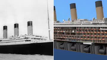 Titanic em 1912 e recriação em 3D da embarcação - Domínio Público e Reprodução/Video