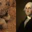 Garrafas encontradas em Mount Vernon e retrato de George Washington, primeiro presidente dos Estados Unidos