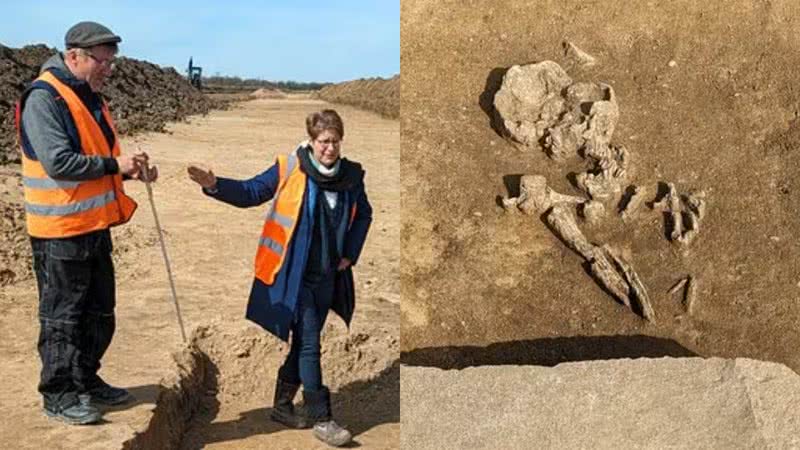 Arquólogos e o túmulo encontrado na Alemanha que seria de um "zumbi" - Reprodução / Secretaria de Estado de Preservação de Monumentos e Arqueologia Saxônia-Anhalt