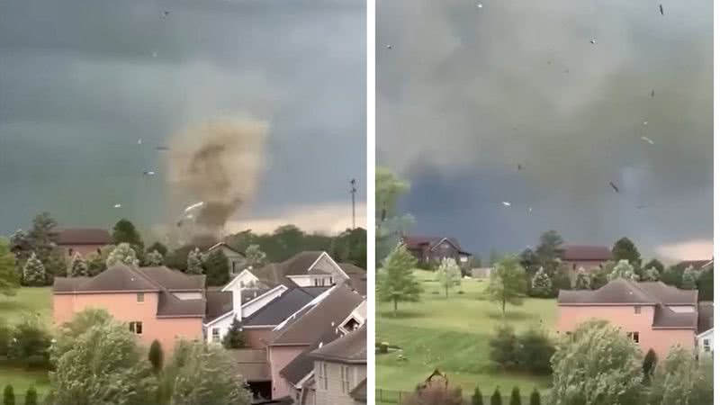 Tornado arrancou teto de igreja nos EUA - Divulgação/vídeo/UOL