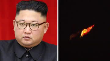 Kim Jong un, líder da Coreia do Norte; à direita, o míssil que explodiu - Getty Images e divulgação/vídeo/UOL