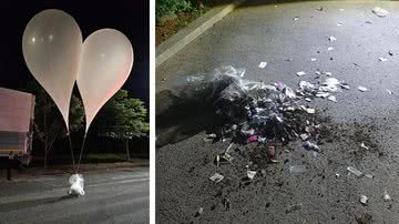 Balões contendo lixo foram enviados pela Coreia do Norte à Coreia do Sul - Divulgação/Ministério da Defesa da Coreia do Sul