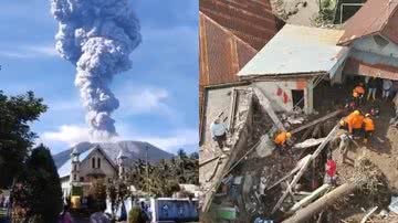 Vulcão em erupção e destruições após enchentes na Indonésia - Reprodução/X/@TheInsiderPaper