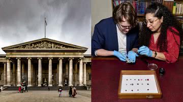 Fachada do Museu Britânico e especialistas do local analisando gemas semipreciosas - hulkiokantabak, via Pixabay e Reprodução / Museu Britânico