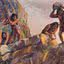 Pintura representando antigos humanos caçadores-coletores do Pleistoceno