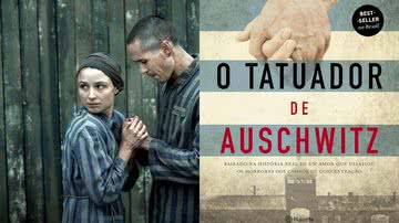 Casal protagonista da série e a capa do livro 'O Tatuador de Auschwitz' - Divulgação / SKY TV e Editora Planeta