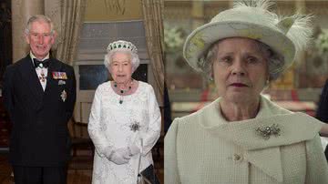 Elizabeth II, Charles e Imelda Staunton em The Crown, respectivamente - Getty Images e Divulgação/Netflix