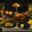 Peter Binoit, 'Comida, fruta e copo sobre uma mesa'
