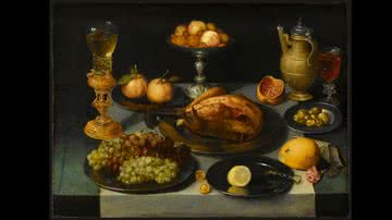 Peter Binoit, 'Comida, fruta e copo sobre uma mesa' - Divulgação/Museu do Louvre