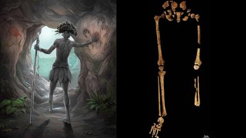 Ilustração e esqueleto encontrado - Divulgação/Universidade Griffith