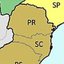Recorde do mapa do Brasil com os estados do Paraná (PR) e Santa Catarina (SC)
