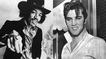 Jimi Hendrix e Elvis Presley - Domínio Público via Wikimedia Commons / Foto por Rossano aka Bud Care pelo Wikimedia Commons
