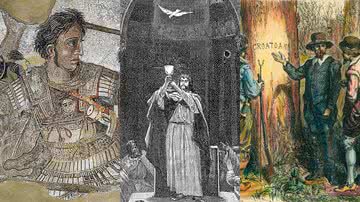Mosaico de Alexandre, o Grande, ilustração de Percival segurando o Santo Graal e outra sobre o mistério de Roanoke - Domínio Público via Wikimedia Commons / Getty Images