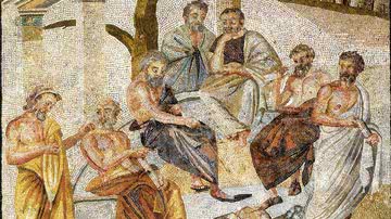 Mosaico encontrado em Pompeia representa a Academia de Platão, de 387 a.C. - Getty Imagens