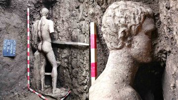 Fotografias da estátua descoberta recentemente na Bulgária - Divulgação/Arqueologia Bulgária