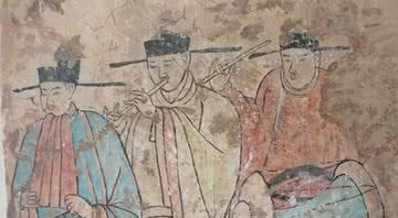 Um dos afrescos descobertos na Mongólia - Museu de Cultura Pré-Histórica da Mongólia Interior