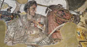 Mosaico de Alexandre, o Grande com seu cavalo Bucéfalo, na Batalha de Isso - Wikimedia Commons