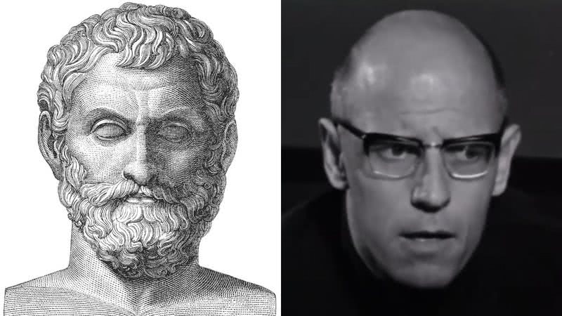 Respectivamente: Tales de Mileto e Foucault - Domínio Público, via Wikimedia Commons / Divulgação / Youtube / Leonardo Caesar