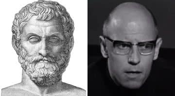 Respectivamente: Tales de Mileto e Foucault - Domínio Público, via Wikimedia Commons / Divulgação / Youtube / Leonardo Caesar