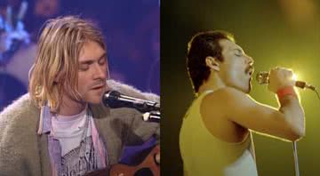 Kurt Cobain e Freddie Mercury, respectivamente - Divulgação / Youtube / Nirvana / Queen Official