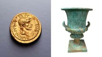 A moeda de Eid Mar, à esquerda, e o cálice de bronze Krater, dois dos artefatos devolvidos à Grécia pela cidade norte-americana - Divulgação/Promotoria de Manhattan