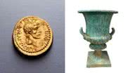 A moeda de Eid Mar, à esquerda, e o cálice de bronze Krater, dois dos artefatos devolvidos à Grécia pela cidade norte-americana - Divulgação/Promotoria de Manhattan
