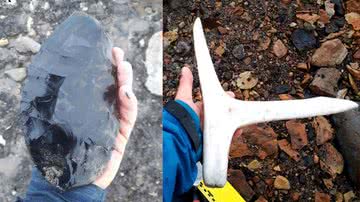 Montagem mostrando fragmento de obsidiana e picador de gelo de osso - Divulgação/ Duncan McLaren