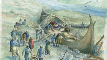 Representação artística do sepultamento no navio Storhaug, em 779, que se parece com o novo encontrado - Eva Gjerde/Museu de Arqueologia da Universidade de Stavanger