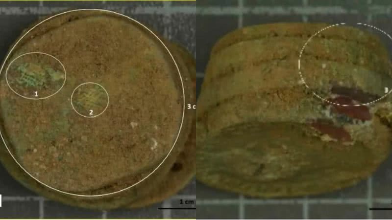 Fragmentos de antigo porta-moedas incendiado do século III - Reprodução/Universidade de Granada