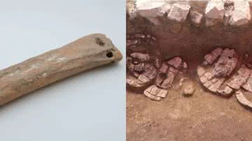 Imagens da descoberta dos patins na região autônoma de Xinjiang Uygur, na China - Divulgação / Instituto Xinjiang de Relíquias Culturais e Arqueologia
