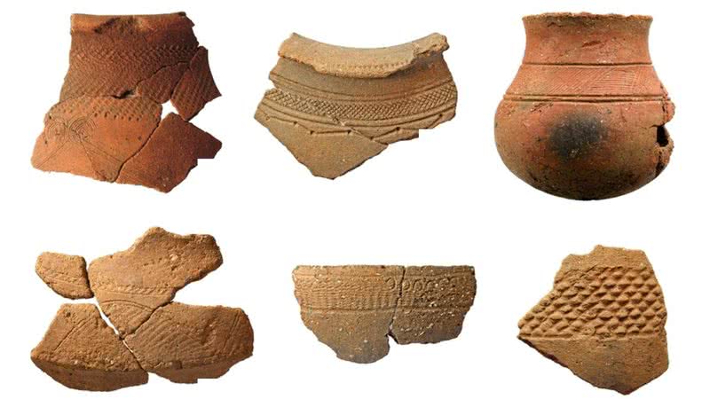 Fotografia de alguns dos potes de barro usados no estudo - Divulgação/ Archaeological and Anthropological Sciences