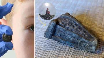 Montagem mostrando alguns artefatos encontrados por crianças - Divulgação