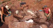 Esqueleto semi-escavado encontrado na Argentina - Divulgação - Alejandro Otero and José Luis Carballido