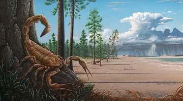Ilustração mostra o escorpião em seu habitat, há 260 milhões de anos - Divulgação / Ariel Martine / Universidade Estadual de Campinas (Unicamp)