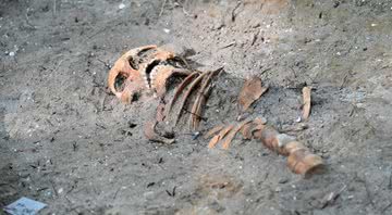 Um dos esqueletos encontrados em Gdańsk, Polônia - Divulgação/PAP/Marcin Gadomski)