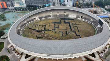 Fotografia aérea do estádio transformado em parque arqueológico - Divulgação/ CGTN/ Governo da China