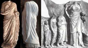 Fotografias e representação da estátua encontrada sem querer - Divulgação/ Ministério da Cultura da Grécia