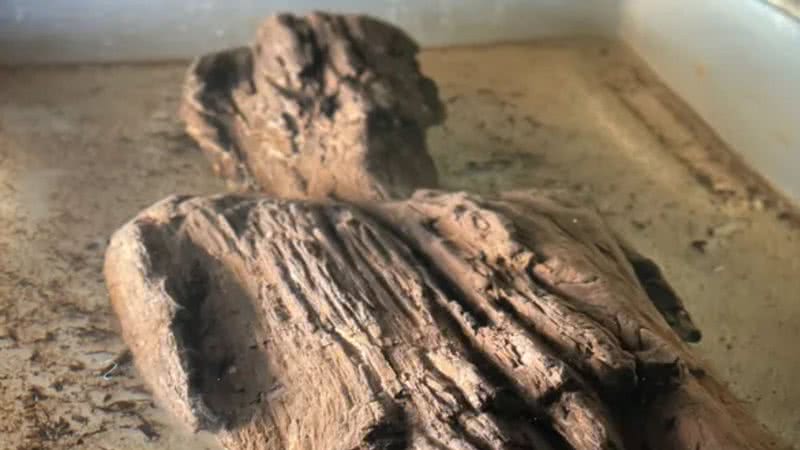 A figura de madeira romana encontrada na escavação - Divulgação/HS2