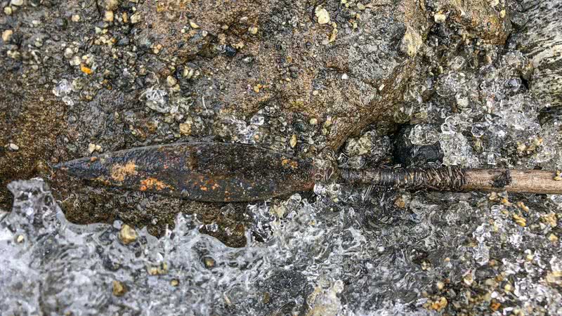 Fotografia da flecha logo após ser encontrada - Divulgação/Glacier Archaeology Program Innlandet