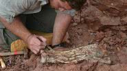 Arqueólogo e fóssil de pterossauro - Divulgação/Universidad de Cuyo