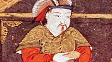 Retrato de Hulagu Khan, neto do primeiro imperador mongol Genghis Khan - Foto por Rashid-al-Din Hamadani pelo Wikimedia Commons