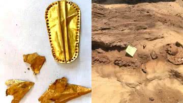 Fotografias de língua de ouro e múmia encontradas em cemitério do Egito Antigo - Reprodução/Facebook/Ministry of Tourism and Antiquities