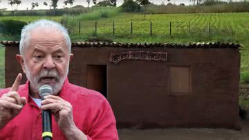 Lula e uma réplica de sua casa em Caetés - Reprodução/Vídeo e Getty Images
