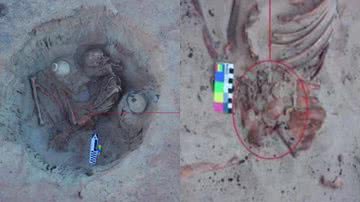 Imagens do esqueleto da mulher e do feto encontrados no Egito - Divulgação/Ministério de Antiguidades do Egito