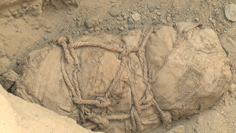 Múmia de uma criança enrolada em embrulhos funerários - Divulgação / Vídeo / Youtube (AFP Português)